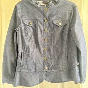 Nina Leonard Dark wash peplum Jean Jacket